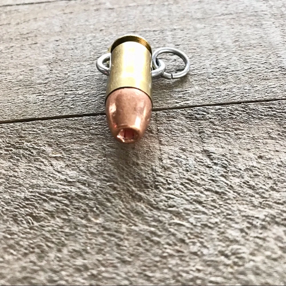 🆕45 Caliber Hollow Point Bullet with 22 Caliber Bullet Slice Pendant Cha…